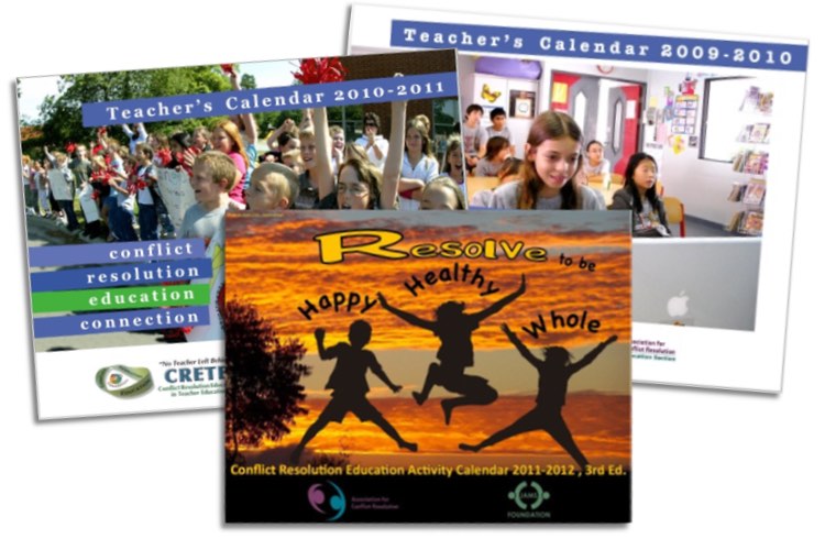 Covers of 3 wall calendars for educators