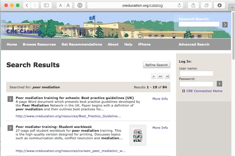 Screenshot of resources catalog site.