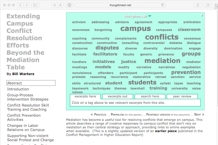 Extending Campus Conflict Resolution Processes Beyond the Mediation Table thoughtmesh screenshot.