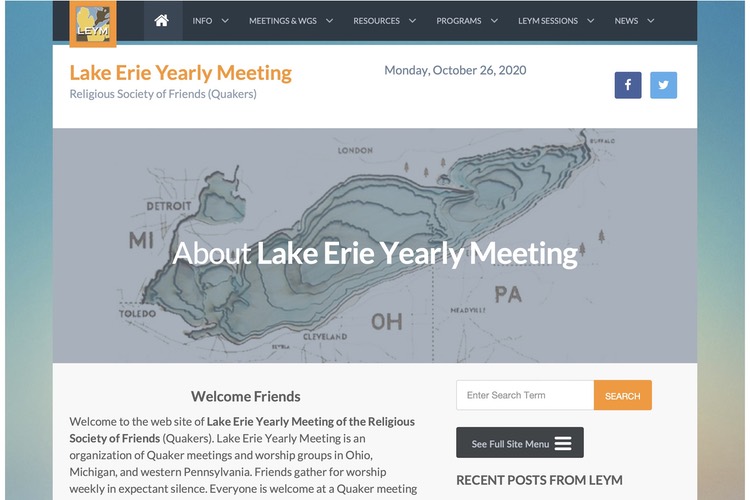 Quaker Lake Erie Yearly Meeting website screenshot